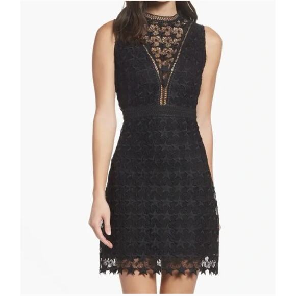 SAM EDELMAN Black Star Lace Mesh Sheath Mini Dress WOmen's Size 4 Cut Out - Picture 9 of 9